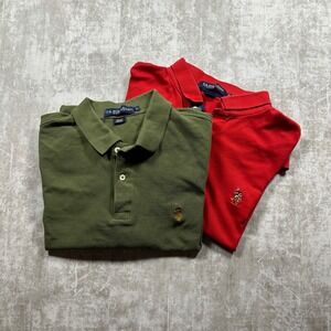 Bundle US Polo Assn Polo Shirt Mens XL Red Olive Green 2 Pack Short Sleeve Pique